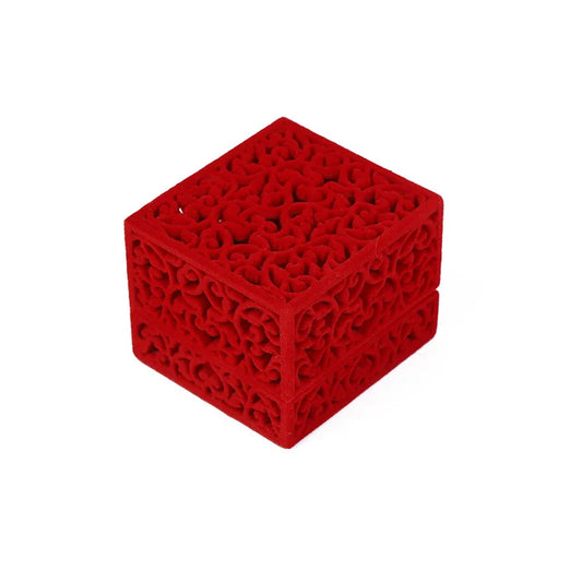 Hollow Red Velvet Ring Box Couple Double Ring Jewelry Box for Wedding Engagement Jewelry Display Case Favor Gift Packaging Boxes