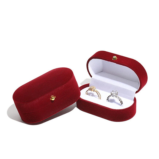 Luxury Velvet Oval Couple Ring Box Double Ring Earrings Holder Case Display Wedding Engagement Finger Ring Boxes Jewelry Storage